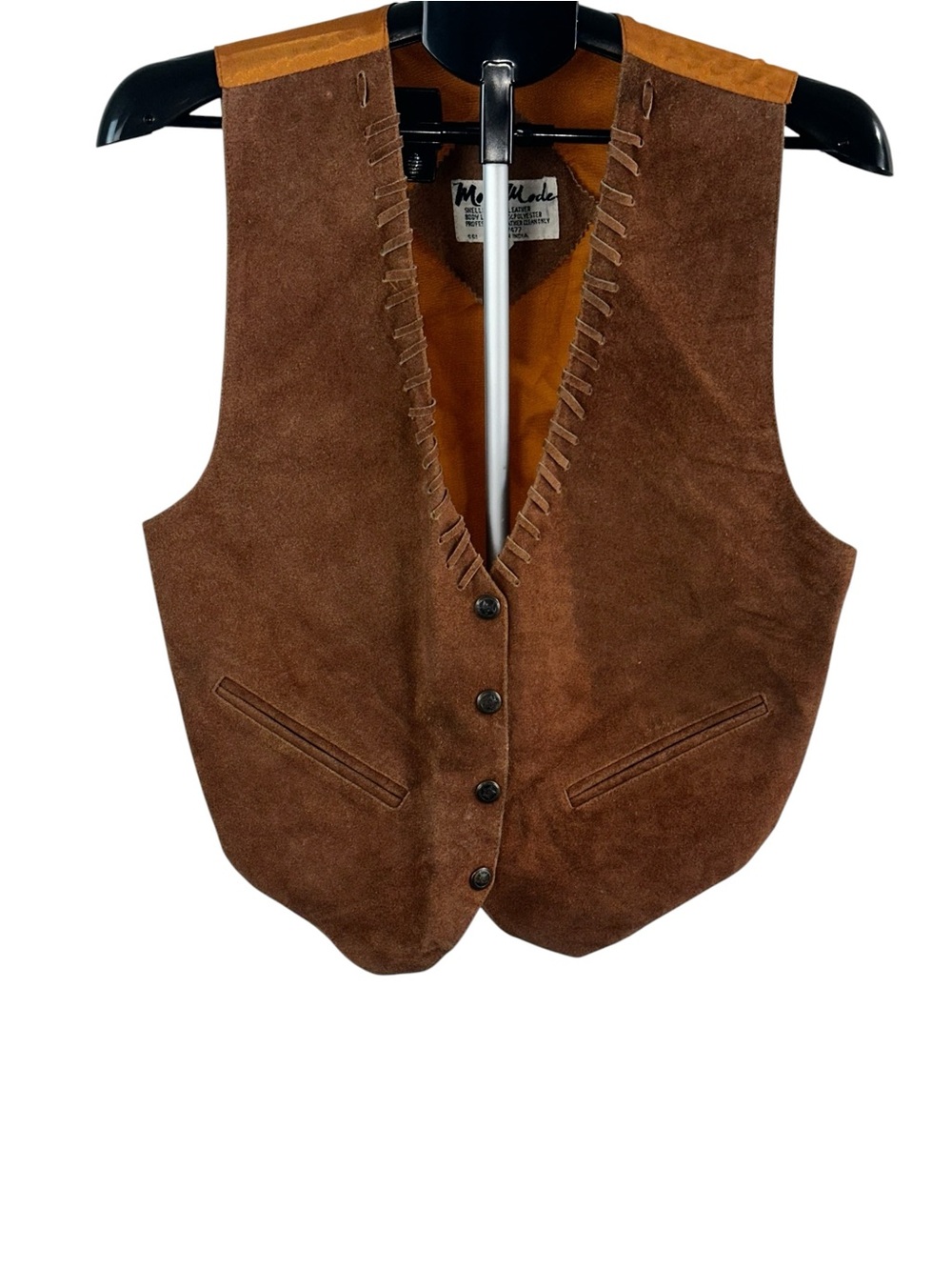 Vintage Mona Mode Genuine Leather Vest Brown Western Cowboy Biker Rustic